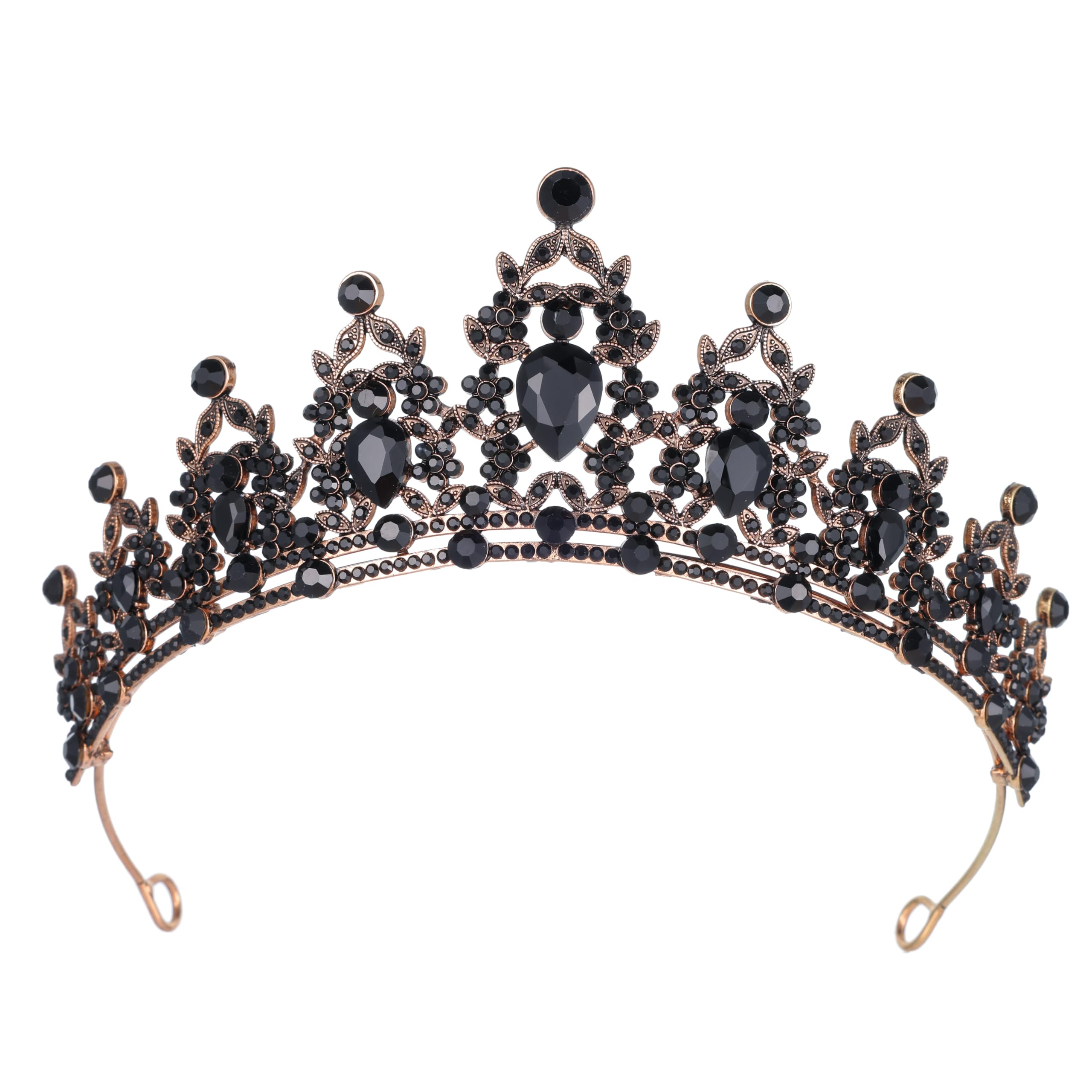 Schwarze Königin-Krone Mit Strass – Barock-Diadem Für Hochzeit, Cosplay & Partys, Inkl. Clips, 14 Cm