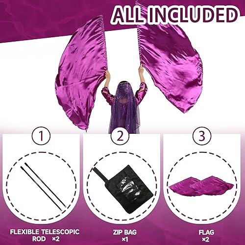 Miniatura 3 de MUNAFIE Banderas elípticas de adoración para danza, alabanza, banderas de iglesia para adoración, Banderas de Danza moradas