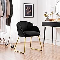 Vista 5 de Yaheetech - Silla de terciopelo moderna con forma de flor, silla de tocador para maquillaje con patas de metal dorado para sala de estar/habitación