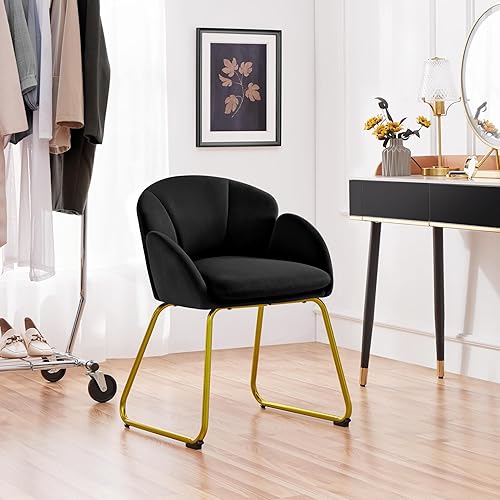 Miniatura 5 de Yaheetech Sillón moderno de terciopelo, silla de maquillaje en forma de flor con patas de metal dorado para sala de estar, sala de maquillaje,