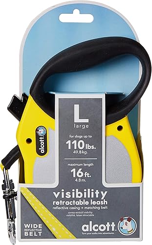 Miniatura 2 de alcott Visibility Correa de cinturón reflectante retráctil, 16 pies de largo, grande para perros de hasta 110 libras, amarillo neón con detalles