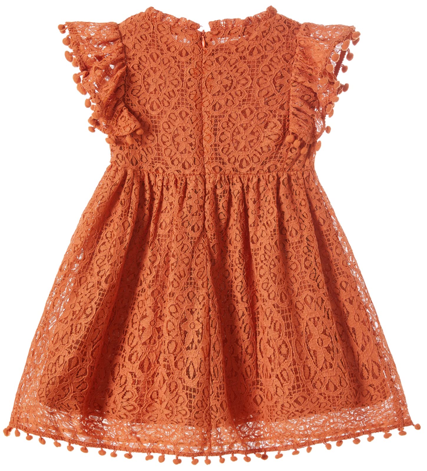 Vestido de encaje elegante para niñas con pompones vintage con mangas aleteadas, vestidos de fiesta