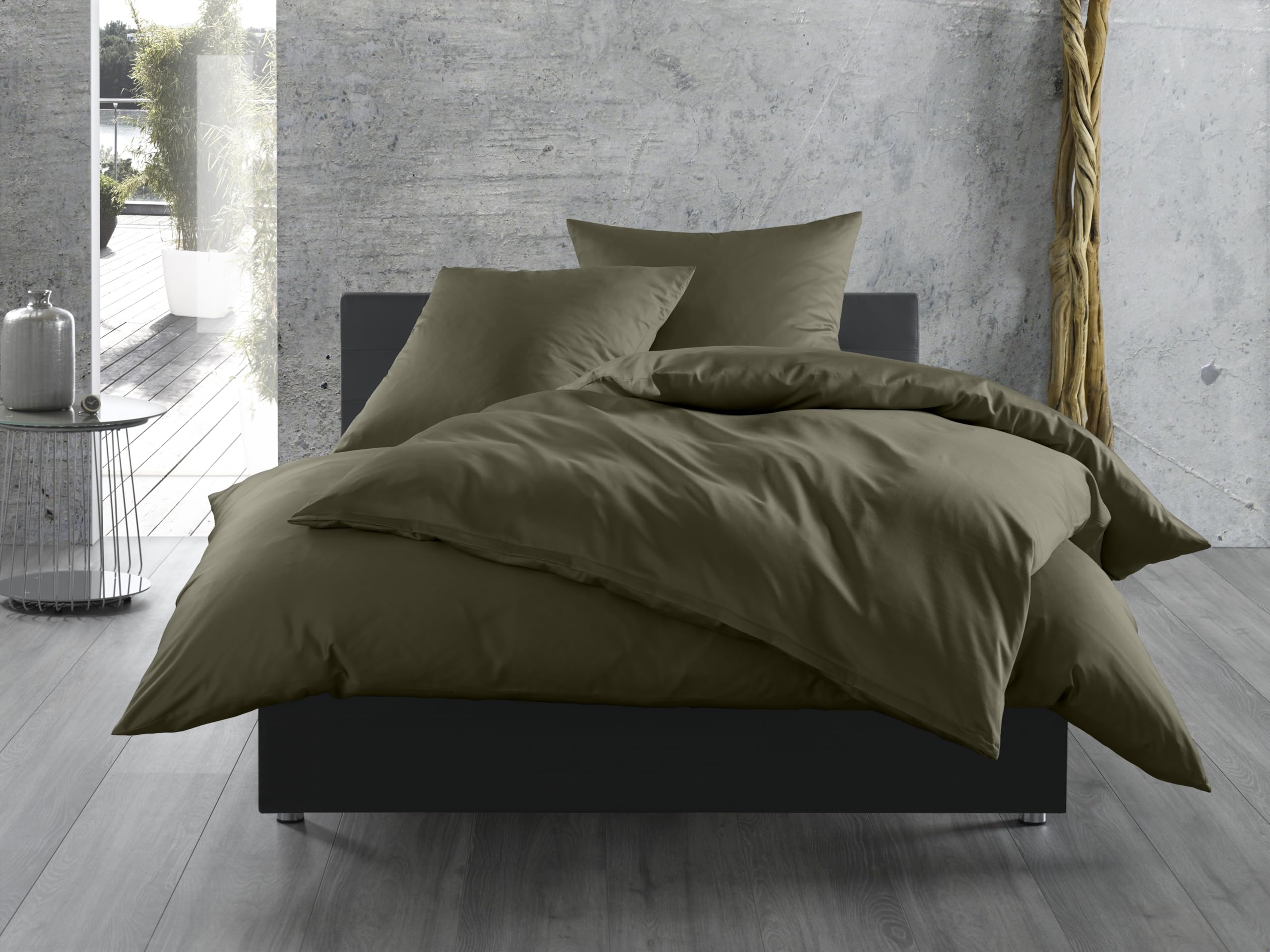 Mako-Satin Baumwollsatin Bettwäsche Uni einfarbig Kissenbezug 80 cm x 80 cm Dark Olive