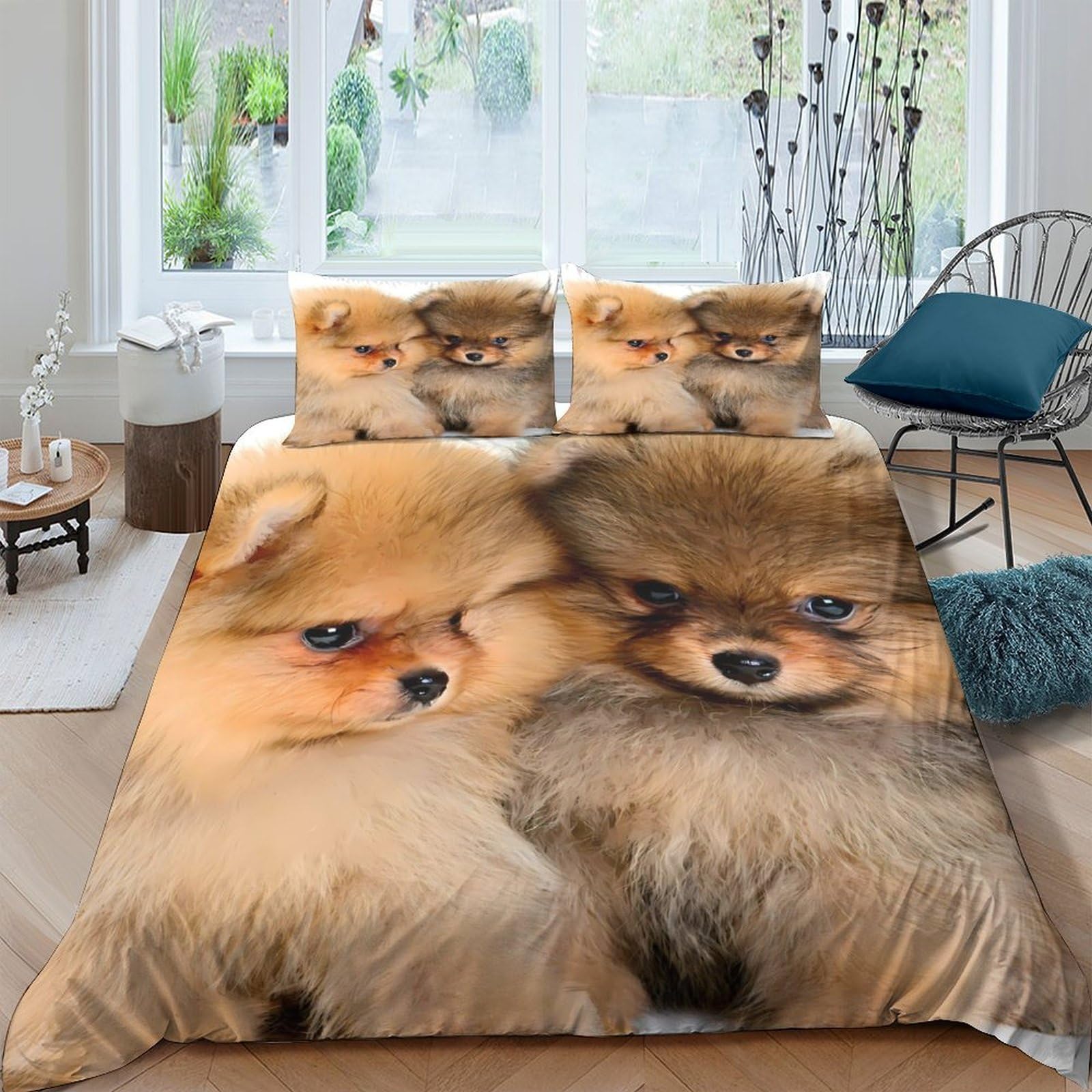 Ctjqhvkz Style-4 3D Printed Cute Pomeranian Fitted Sheet Microfiber Soft Brown Puppy Bed Cover For Bedroom Dorm Mattress Decor Washable Single（135X200cm）