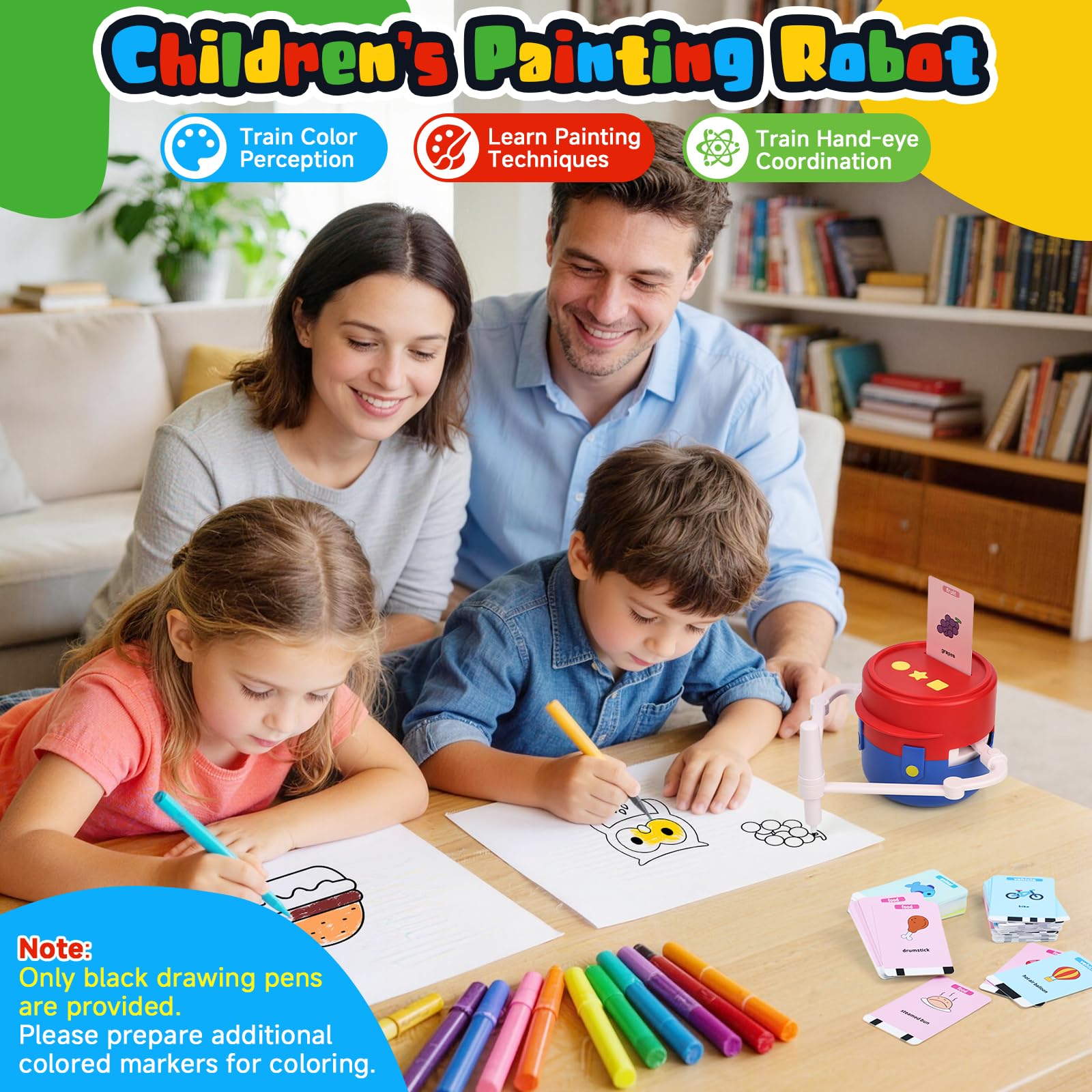 Kids Drawing Robot de Dibujo para Niños con Función de Voz 100 Tarjetas y Lápices Robot Juguete Educativo Interactivo Regalo Cumpleaños Navidad para Niños y Niñas