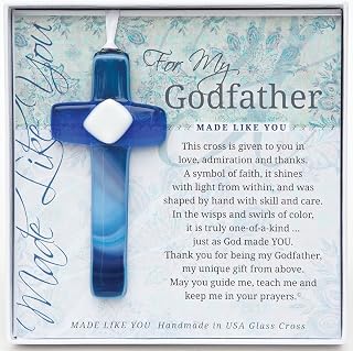 Handmade in USA Glass Cross with Sentiment - Gift for Godfather from Goddaughter/Godson/Godchild- Godfather Gift for Christmas/Baptism/Confirmation