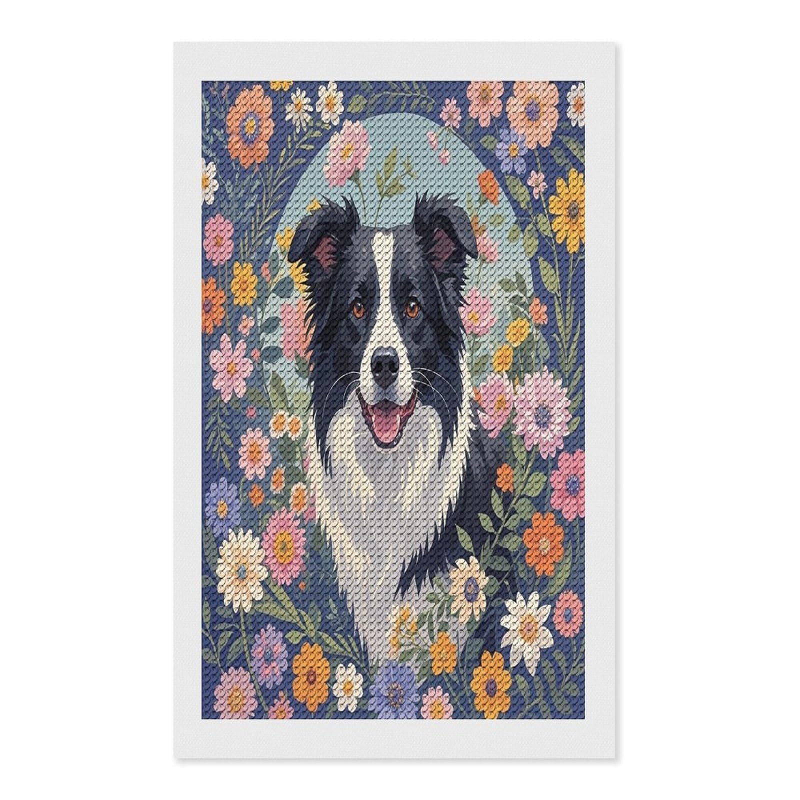 FekiLoot Diamond Art Kits for Adults, DIY 5D Border Collie Florals Diamond Painting Kits for Beginners, Full Round Drill Diamond Dots Painting Gem Art Crafts for Home Wall Decor & Gift 12"x20"