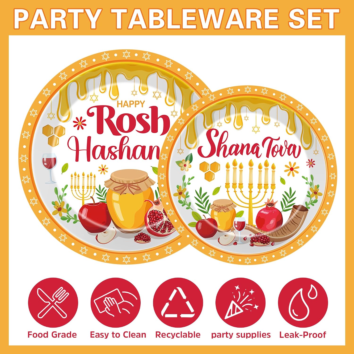 Rosh Hashanah Party Decorations - 96 Pcs Paper Plates Napkins image 4