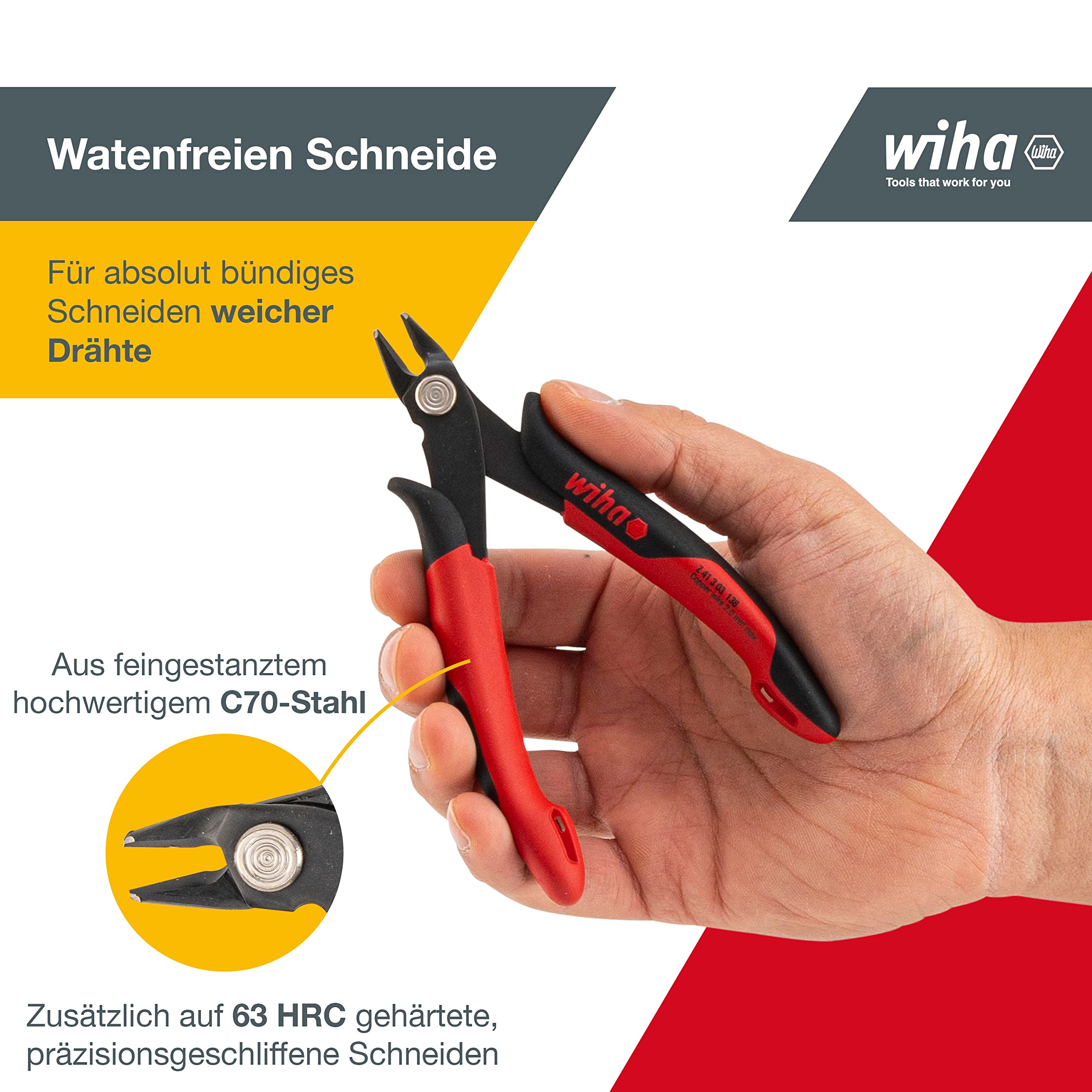 Wiha Alicates de corte diagonal Electronic con cabeza puntiaguda ancha con chaflán pequeño 135 mm, 5 1/3" (27393)
