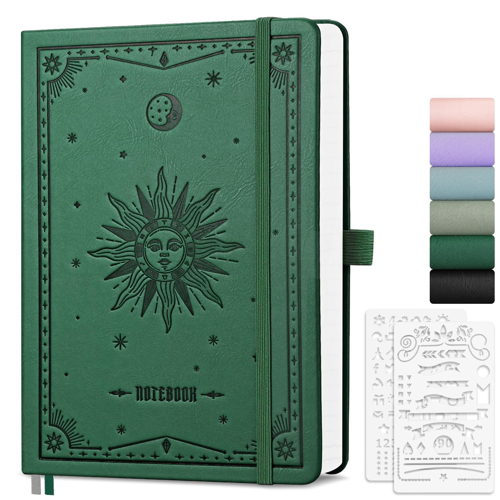 EMSHOI Bullet Dotted Journal, A5 Notebook for Women and Men, 192 Pages, 100 GSM Thick Notepad, Hardcover Leather Note book, Ideal for School, Work, Writing, 14.5 x 21 cm - DarkGreen