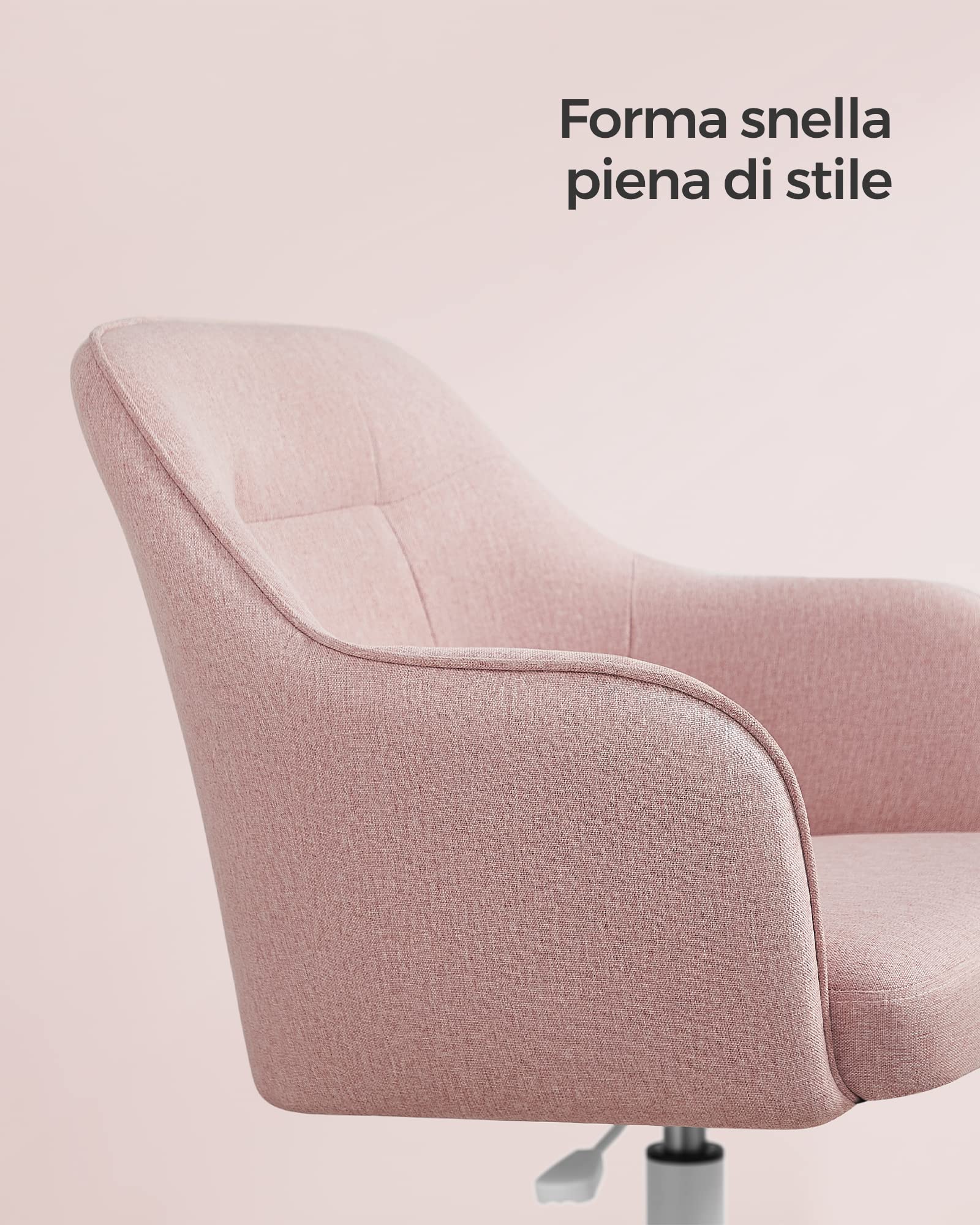 SONGMICS Sedia da Studio in Casa, Sedia Girevole, Regolabile in Altezza, Portante 110 kg, Struttura Acciaio, Tessuto Cotone-lino Respirante, Studio, Camera da Letto, Rosa OBG019P01