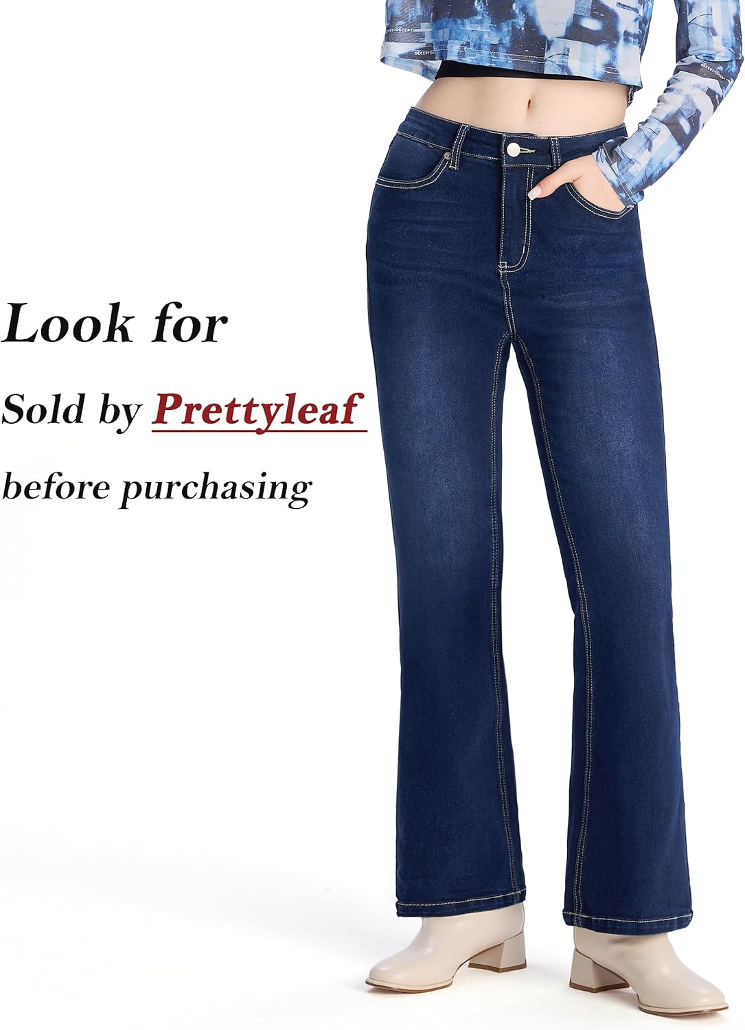 Petite Women's 24"/26"/28"/30" Stretch Flare Jeans High Waisted Curvy Bootcut Denim Pants - Image 2