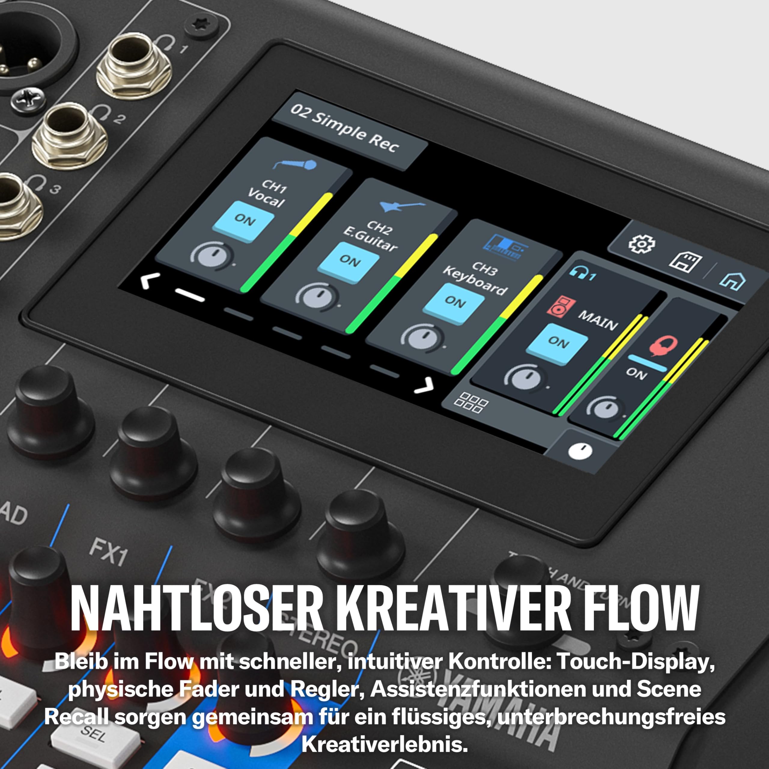 YAMAHA MGX12 Digitaler Audio-Mixer mit Touch-LCD, Bluetooth, Schwarz | Kompakter Audio-Mixer mit Dual-USB, microSD-Mehrspuraufnahme und intelligenten Audio-Tools