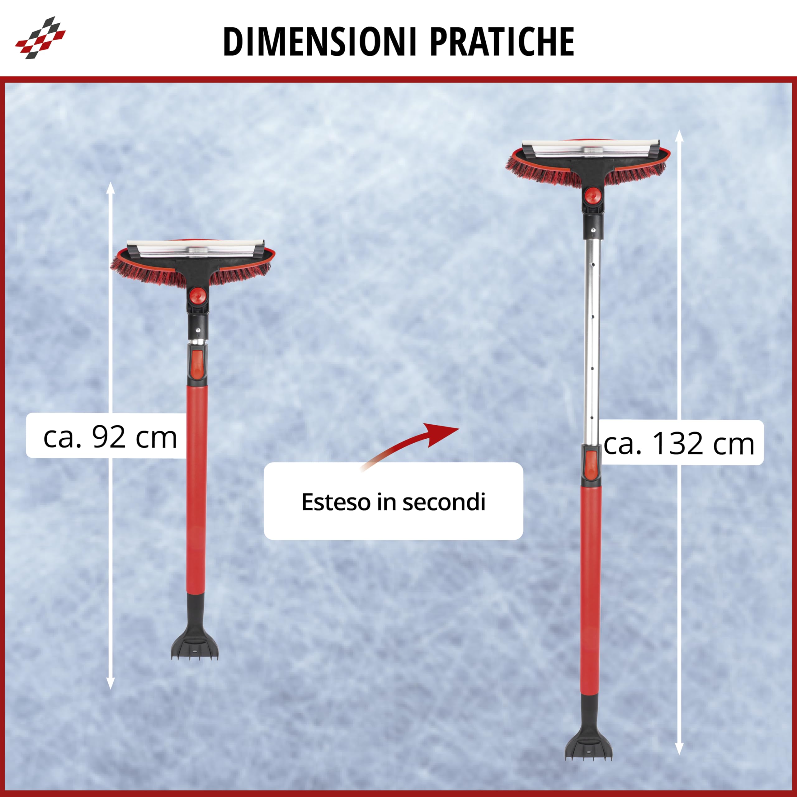 WALSER Scopa da neve 3in1 telescopico 92-132 cm raschiaghiaccio rosso/nero