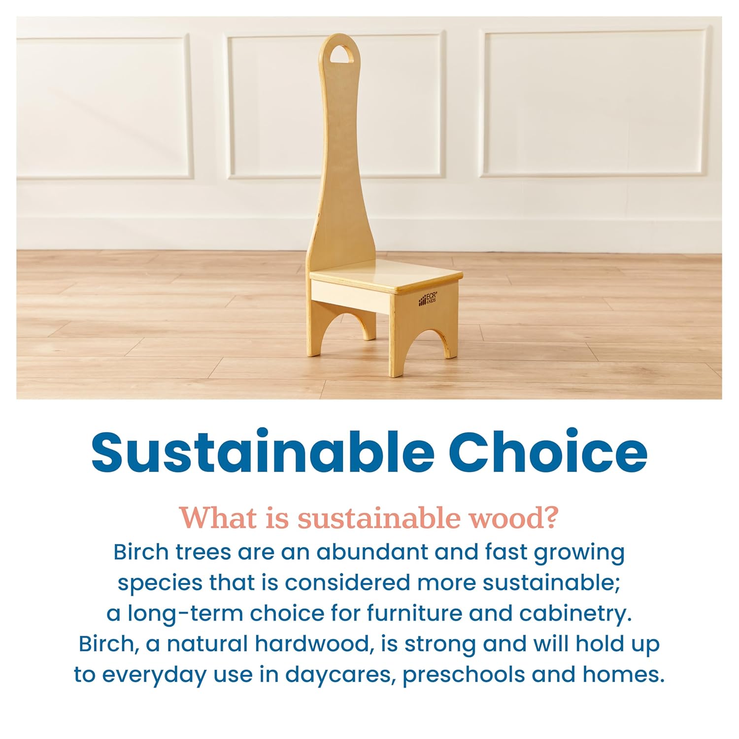 ECR4Kids Stepstool with Long Handle, One Step, Natural