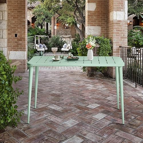 Miniatura 2 de Mesa de comedor de metal, mesa cuadrada de acero al aire libre, 47.2 pulgadas de largo x 23.6 pulgadas de ancho x 30 pulgadas de alto, mesa de