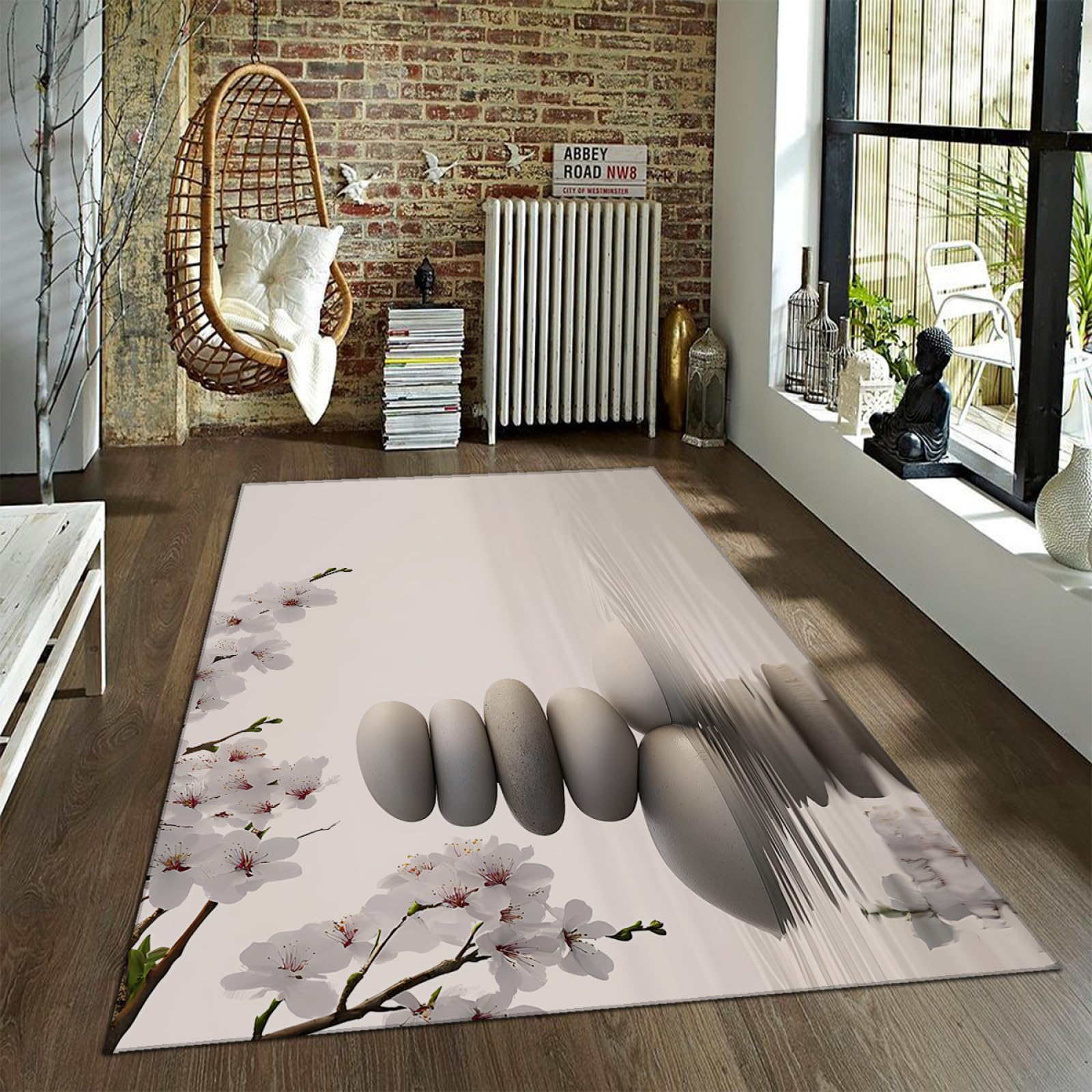 Tapis antidérapants motif orchidée 80x150cm tapis mince poils ras chambre à coucher