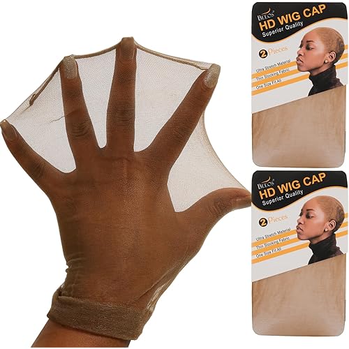 BEEOS Dark Brown Skinlike HD Wig Cap for Women, 4 Pieces Invisible Ultra-thin Stretchy Stocking Caps for Lace Front Wigs