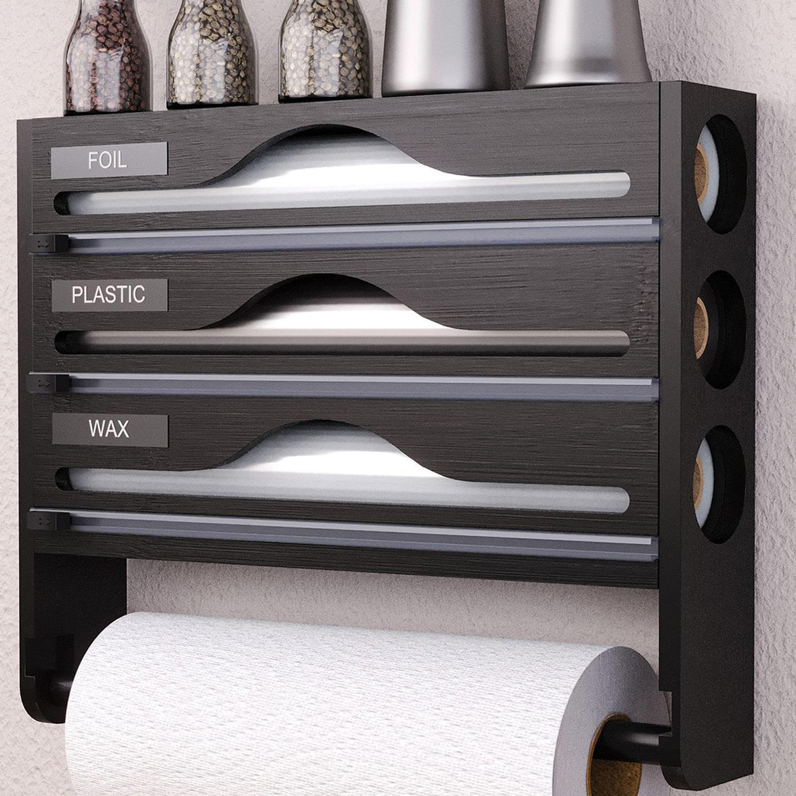 Dispensador De Film para Cocina con Cortador Contenedor | Organizador Papel Aluminio Y Wrap Para Hogar Armario Pared Despensa Apartamento
