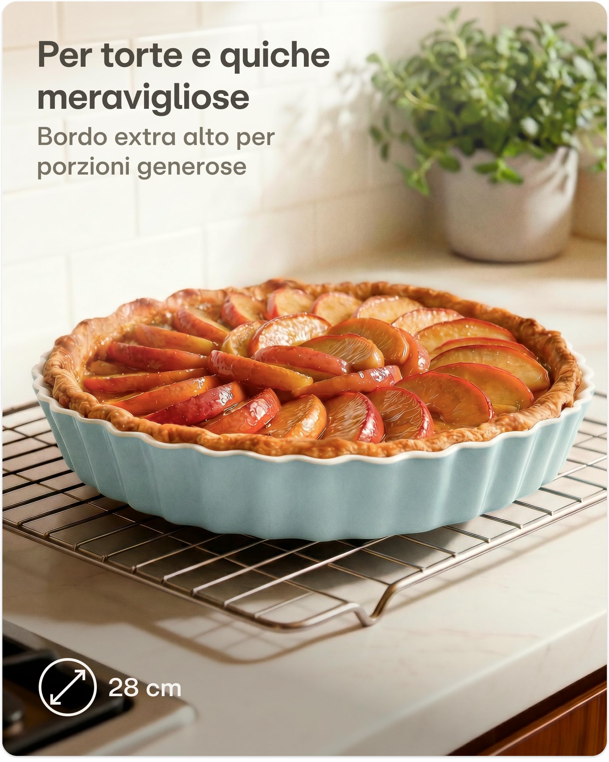 Praknu Teglia per torta in ceramica, 28 cm, bordo alto, con rivestimento antiaderente, resistente ai graffi e ai tagli, facile da pulire (blu)