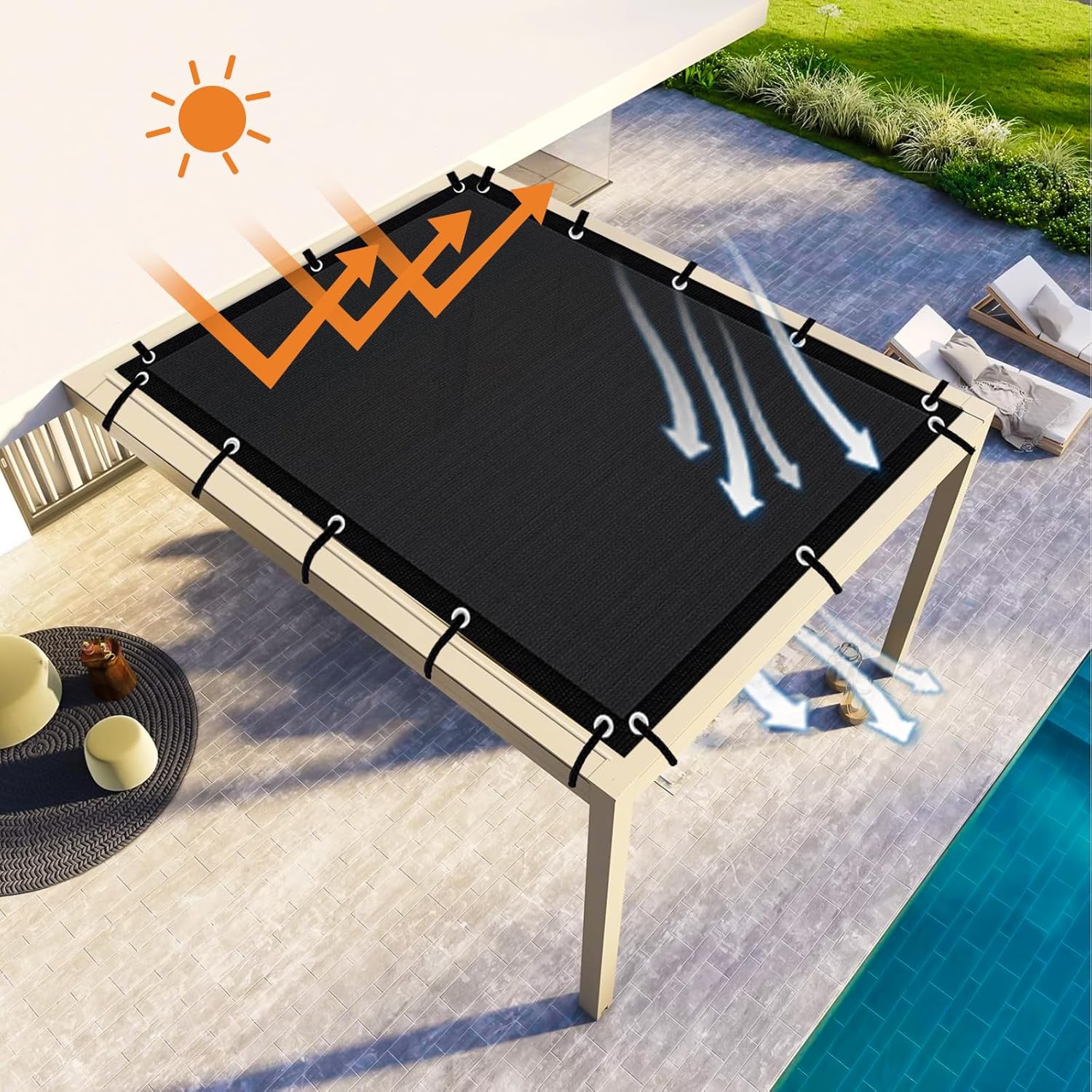 KANAGAWA 90% Pergola Shade Cloth 4'X4' Customized Outdoor Sun Shade Cover Canopy with Grommets UV Block Privacy Screen for Patio and Outdoor Spaces (Customized Available), Black