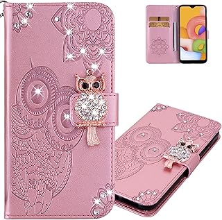 LEMAXELERS Samsung Galaxy A03S Phone Case Glitter Bling Diamond Case Flip Embossing PU Leather Wallet Case with Wrist Strap Stand Card Pockets Slots Cover for Samsung Galaxy A03S Rose Gold YK