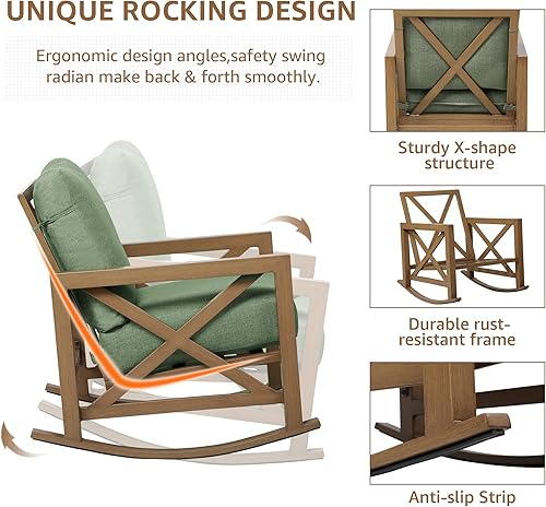 Miniatura 4 de NATURAL EXPRESSIONS Juego de Bistró Mecedora, Juego de 3 Piezas de Muebles de Conversación para Patio Exterior con 2 Mecedoras y 1 Mesa de Centro de