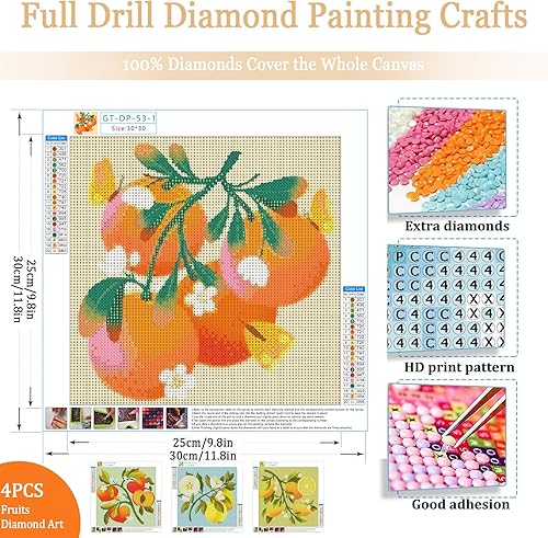 Miniatura 2 de Gamteldot 4 kits de arte de diamantes de frutas para adultos, kits de pintura de diamantes 5D con herramientas completas de bricolaje, manualidades