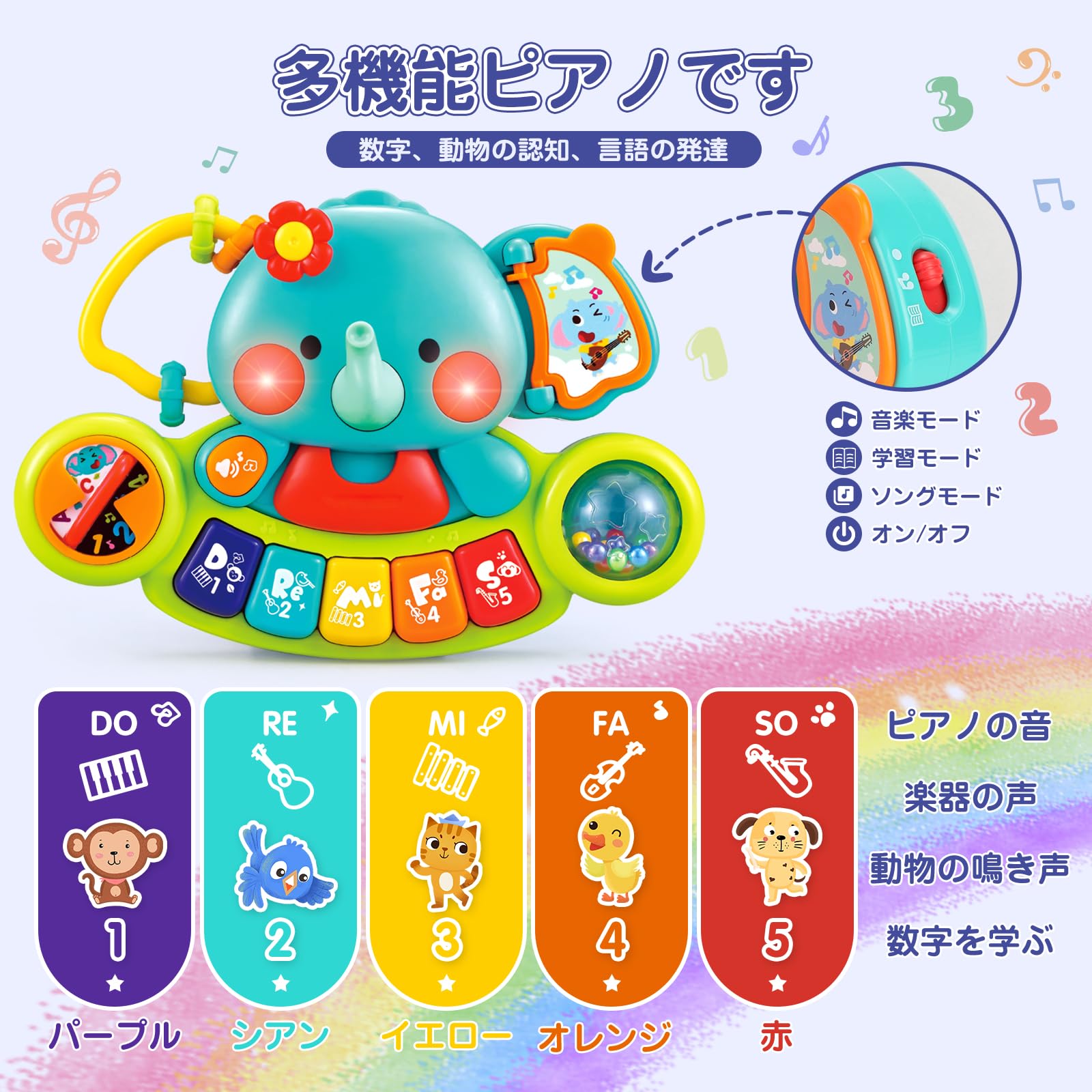 Amazon.co.jp: REMOKING 多機能 ピアノおもちゃぞうさんピアノ 知育 