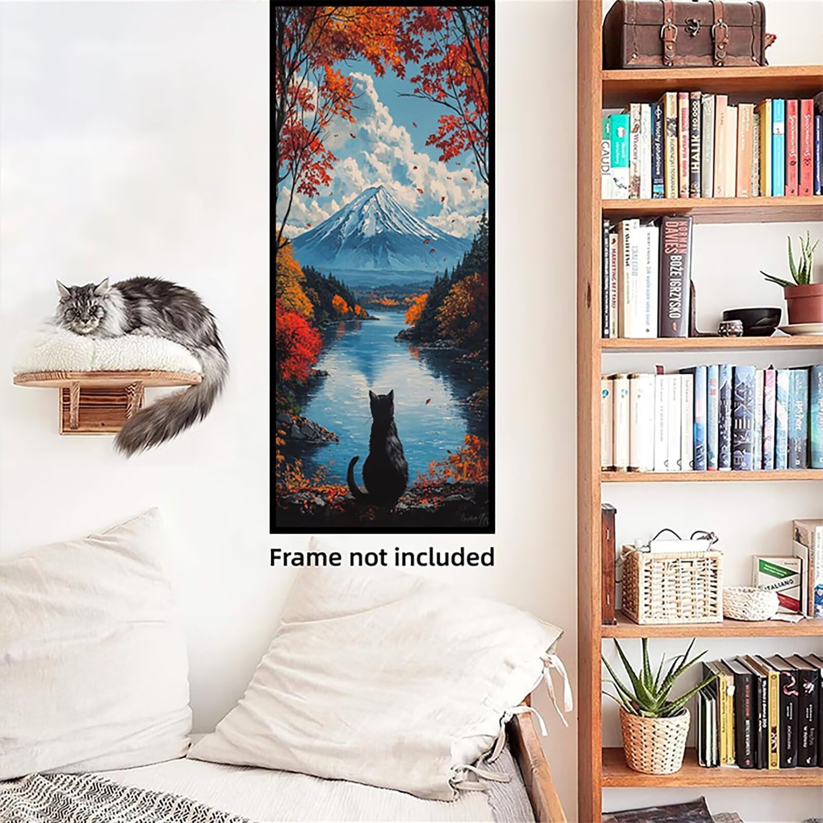 Malen Nach Zahlen 50x150cm Leinwand Schneeberge Malen Nach Zahlen Erwachsene mit Ohne Rahmen, DIY Kreativ Set für Erwachsene mit Pinseln und Acrylfarbe, Zimmer Deko Katze Landschaft Geschenk, P0M-506