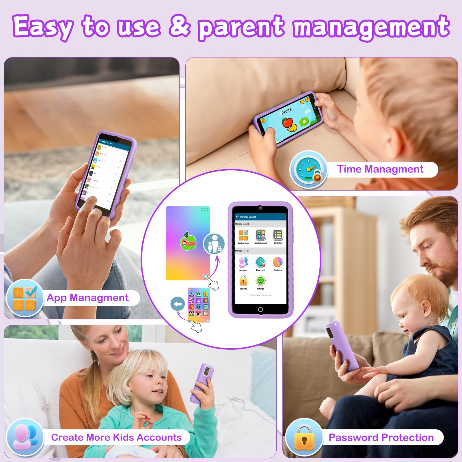 GREENCREEK Smartphone per bambini con schermo touch screen da 5 pollici, telefono per bambini con giochi e doppia fotocamera, giocattoli per bambini, ragazzi e ragazze che imparano il telefono