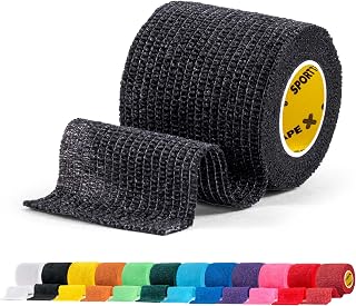 SPORTTAPE Self-Adhesive Football Sock Tape | 5cm x 4.5m - Black | Cohesive Bandage Sock Wrap, Shin Pad Tape | Goalkeeper Wrist Tape & Football Ankle Tape | Pet & Vet Wrap for Dogs, Horse - Single Roll