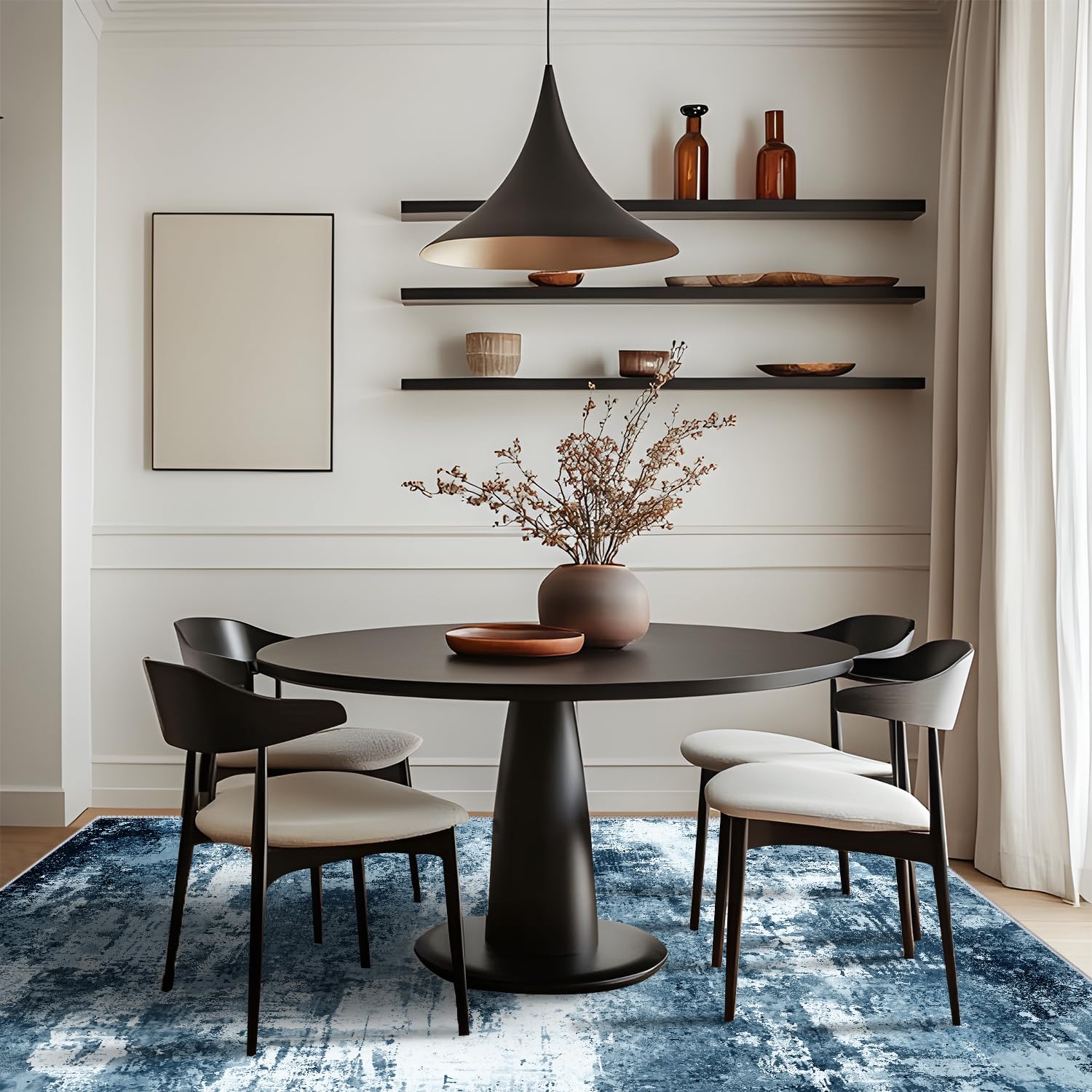 MAST DOO Tappeto moderno a pelo corto, grande, astratto, lavabile, antiscivolo, blu scuro, 160 x 230 cm