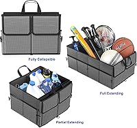 Vista 4 de EPAuto Organizador plegable para maletero de automóvil, 3 compartimentos con divisor extraíble, gris oscuro