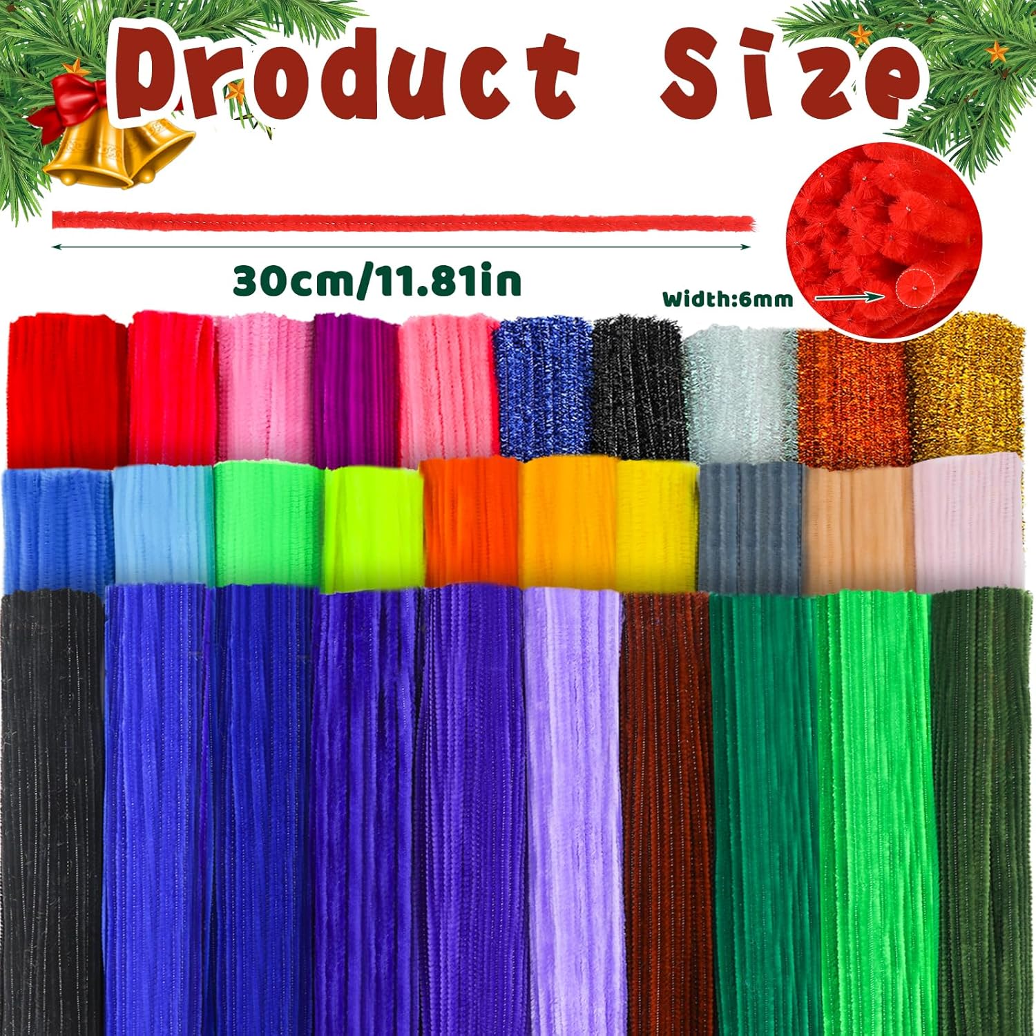 Veroave 3000Pcs 30 Colors Pipe Cleaners, Pipe Cleaners for Crafts, Craft Supplies Multicolor Chenille Stems, Glitter Craft Pipe Cleaners for DIY Arts Crafts Project