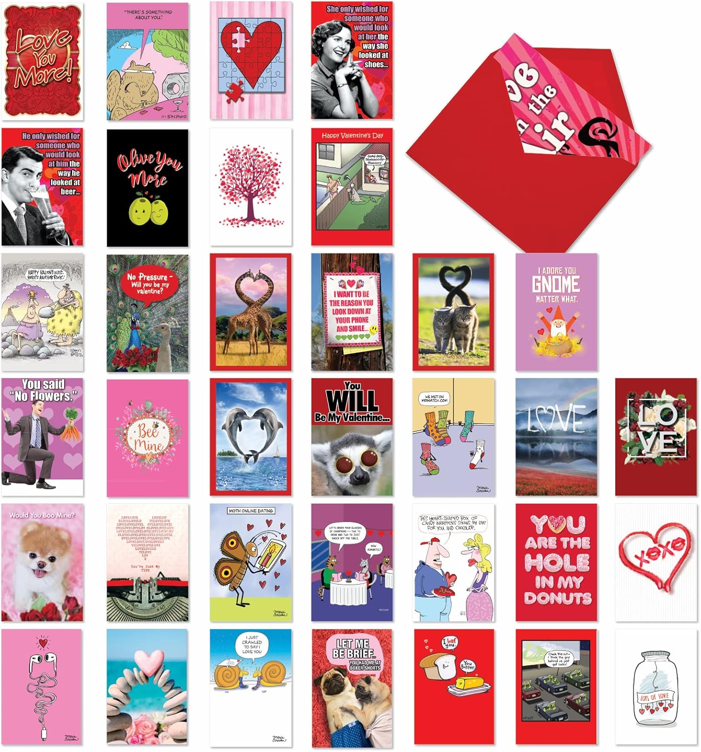 NobleWorks - 36 Assorted Set Funny Valentine's Day Greeting Cards Bulk Box with Envelopes, Loving Humor Card Variety Pack for Men, Women, Friends (36 Designs, 1 Each) Be Mine AC9380VDG-B1x36
