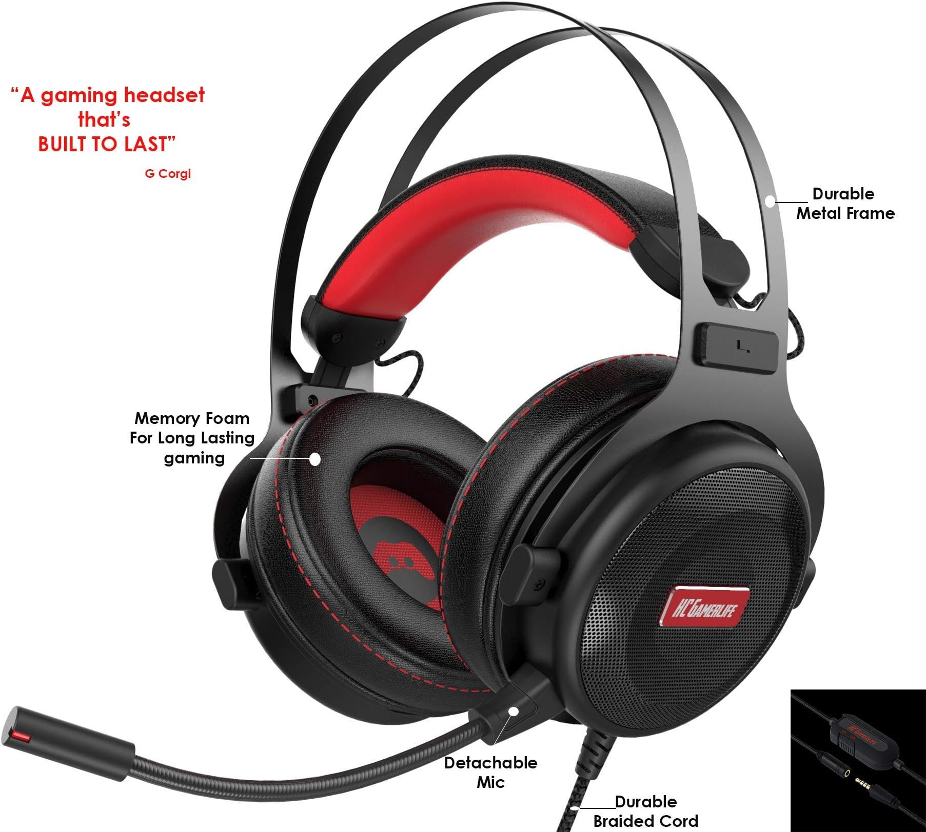 Gaming Headset with Microphone | Premium 3D HD Stereo Sound Video Gaming Wired Headphones for PS4 Console, Xbox One, Switch, PC, Laptop | 3.5mm Audio | Playstation 4 Accessories by HC Gamer Life