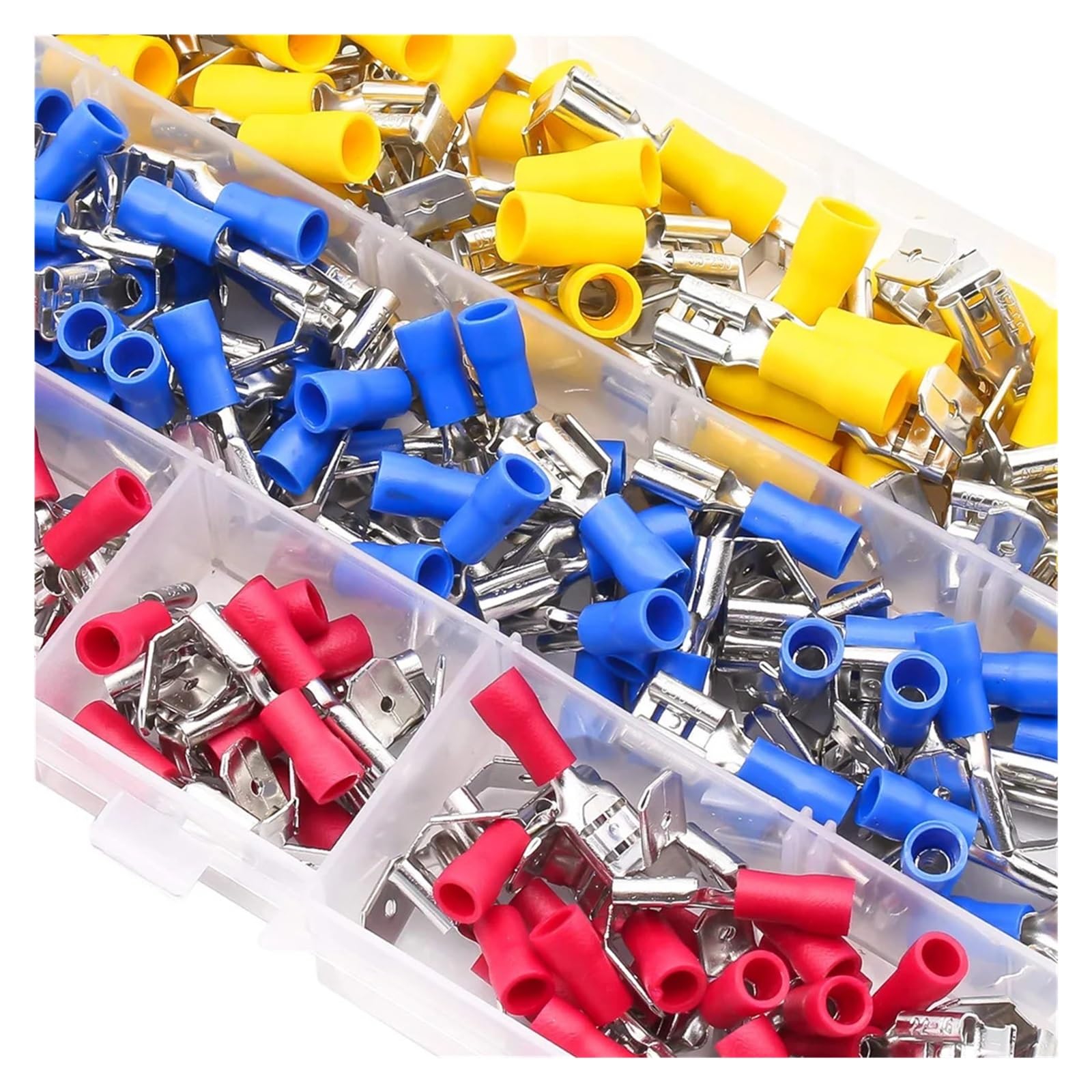 QMKADFQXF 140PCS Red Blue Yellow Semi-Insulated Piggy Back Spade Quick Splice Crimp Wire Connector Assorted Kit 22-10AWG