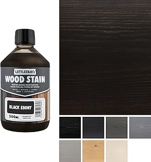 Littlefair's Wood Stain Water Based - 16.9oz/500ml - Indoor Furniture Stain Light & Dark Finishes - Special Non Toxic & Eco Friendly Formula - Wood Stain for Crafts - Color: Black Ebony