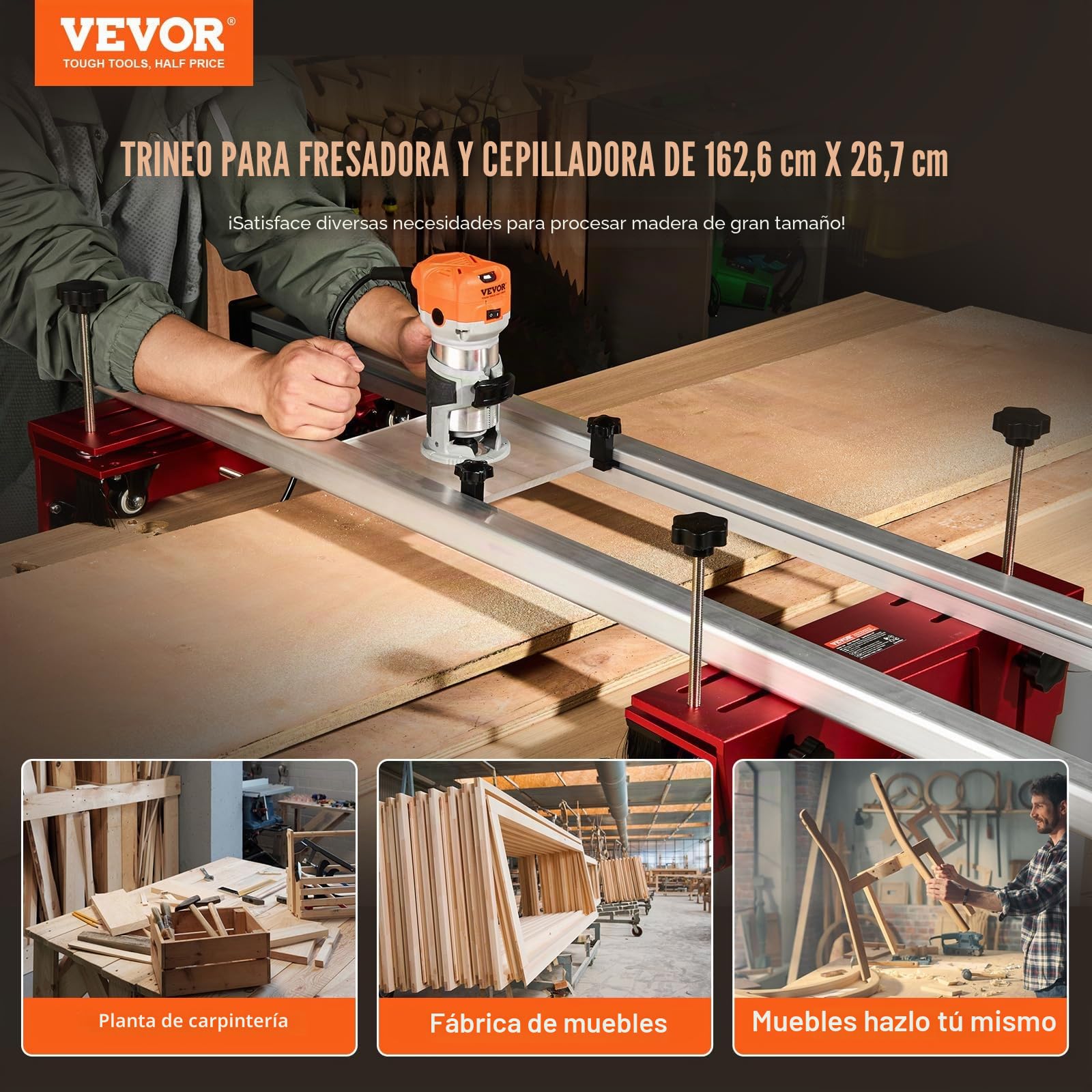 VEVOR Trineo Enrutador Plantilla Portátil para Aplanar Losas de 1625 mm Carpintería para Aplanar Losas Plantilla Guía de Losa Herramienta de Cepillado para Aplanar Madera Bricolaje