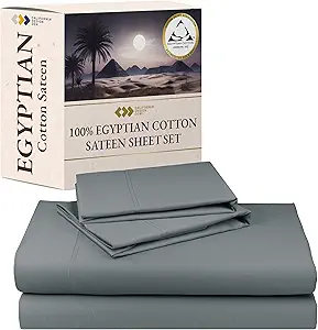 California Design Den Certified Luxury 100% Egyptian Cotton Sheets California King Size Set - Soft Sateen, Deep Pockets, Cool and Durable Bedding Sheets & Pillowcases Set - Grey
