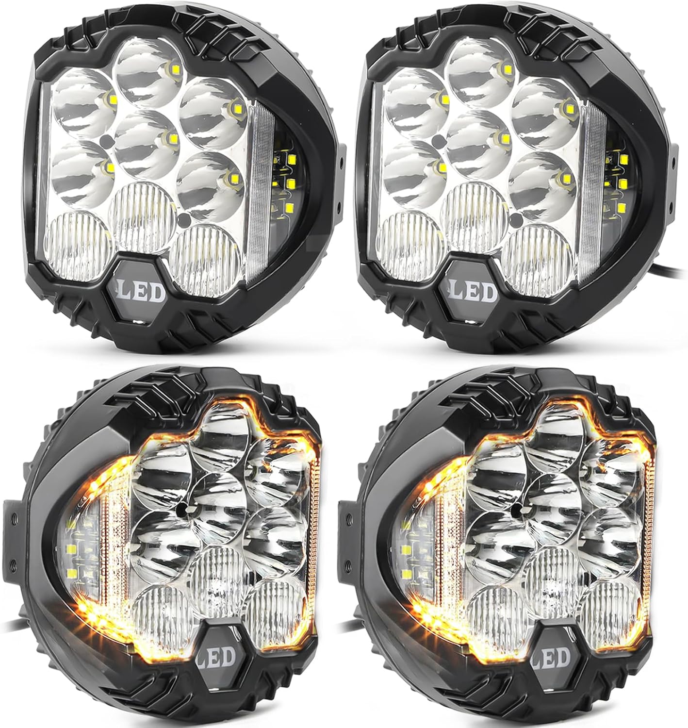 LIGBT 7 Inch Pair Amber Round LED Offroad Lights 90W Amber Yellow Off Road Light Fog Lights Driving lightsWaterproof Light Pods for Pickup Trucks 4x4 SUV ATV UTV