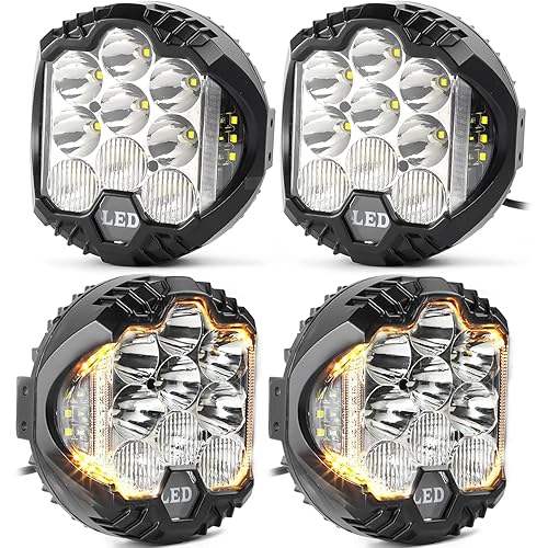 LIGBT 4PCS 5 Inch Round LED Offroad Light with DRL 90W LED Light Pods 270° Wide Range Super Bright White Side Shooter for Pickup Truck ATV UTV SUV