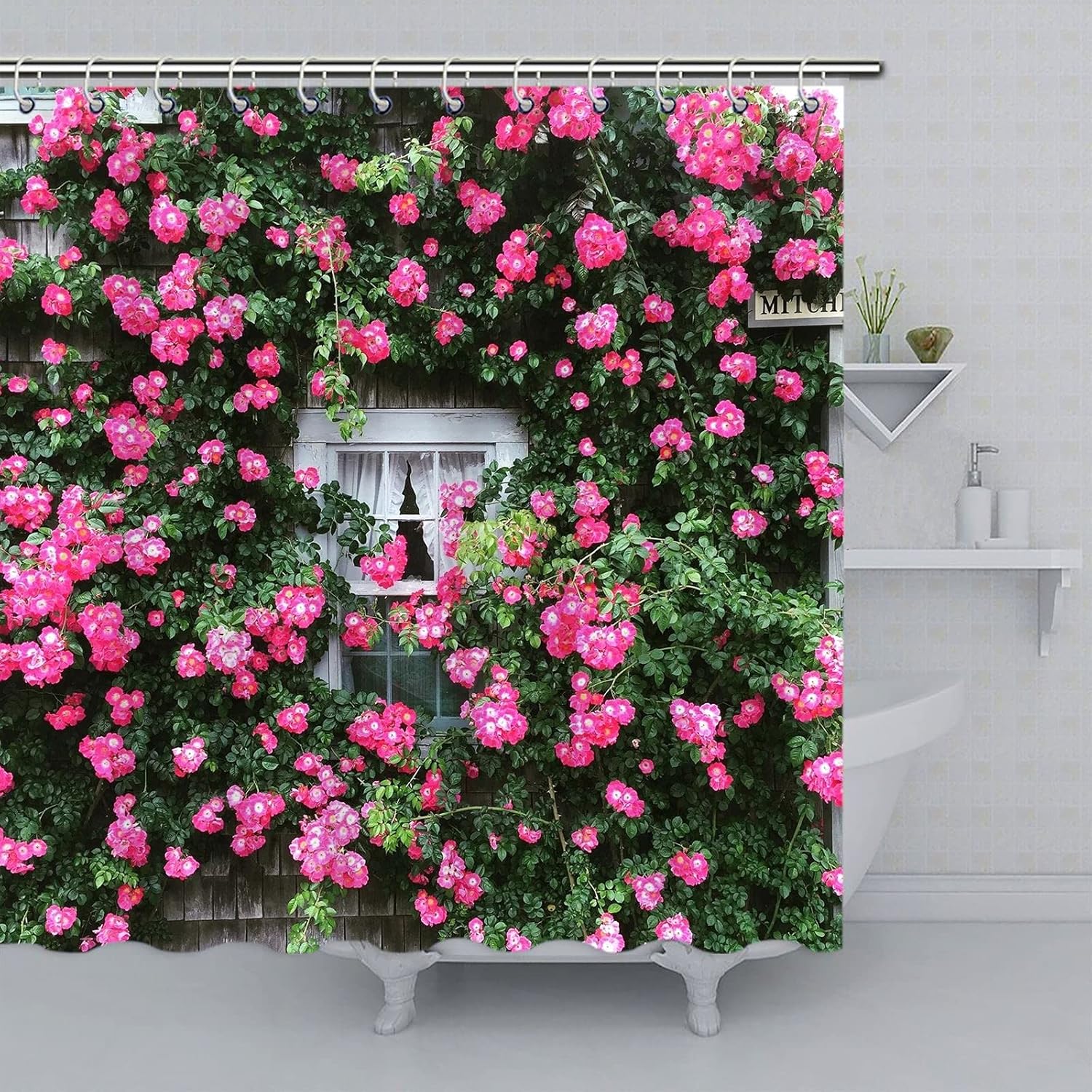 Garden Shower Curtain Roses Cottage, Window, Flowers, Garden Washable ...