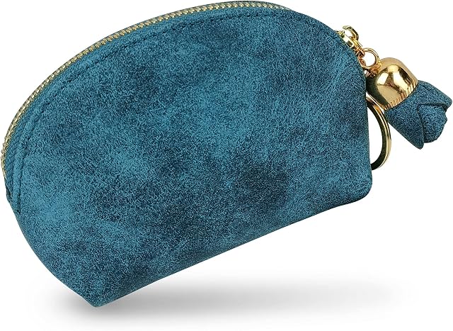 Conisy Cute Coin Purse for Womens and Girls with Key Ring, Small Leather Wallet Zip Packet (Green)