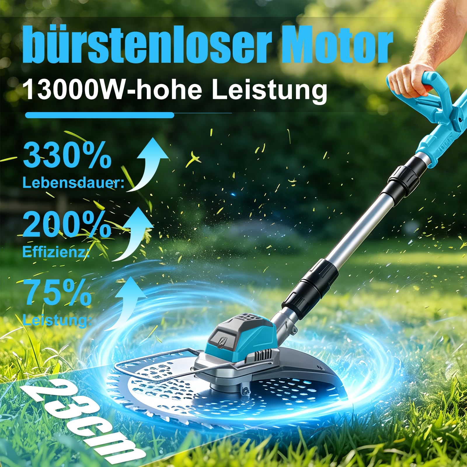 Desbrozadora eléctrica con batería con cepillo para malas hierbas, 21 V, desbrozadora eléctrica con batería, 2 baterías de 4,0 Ah y cargador, cabezal ajustable, mango telescópico para jardín, césped
