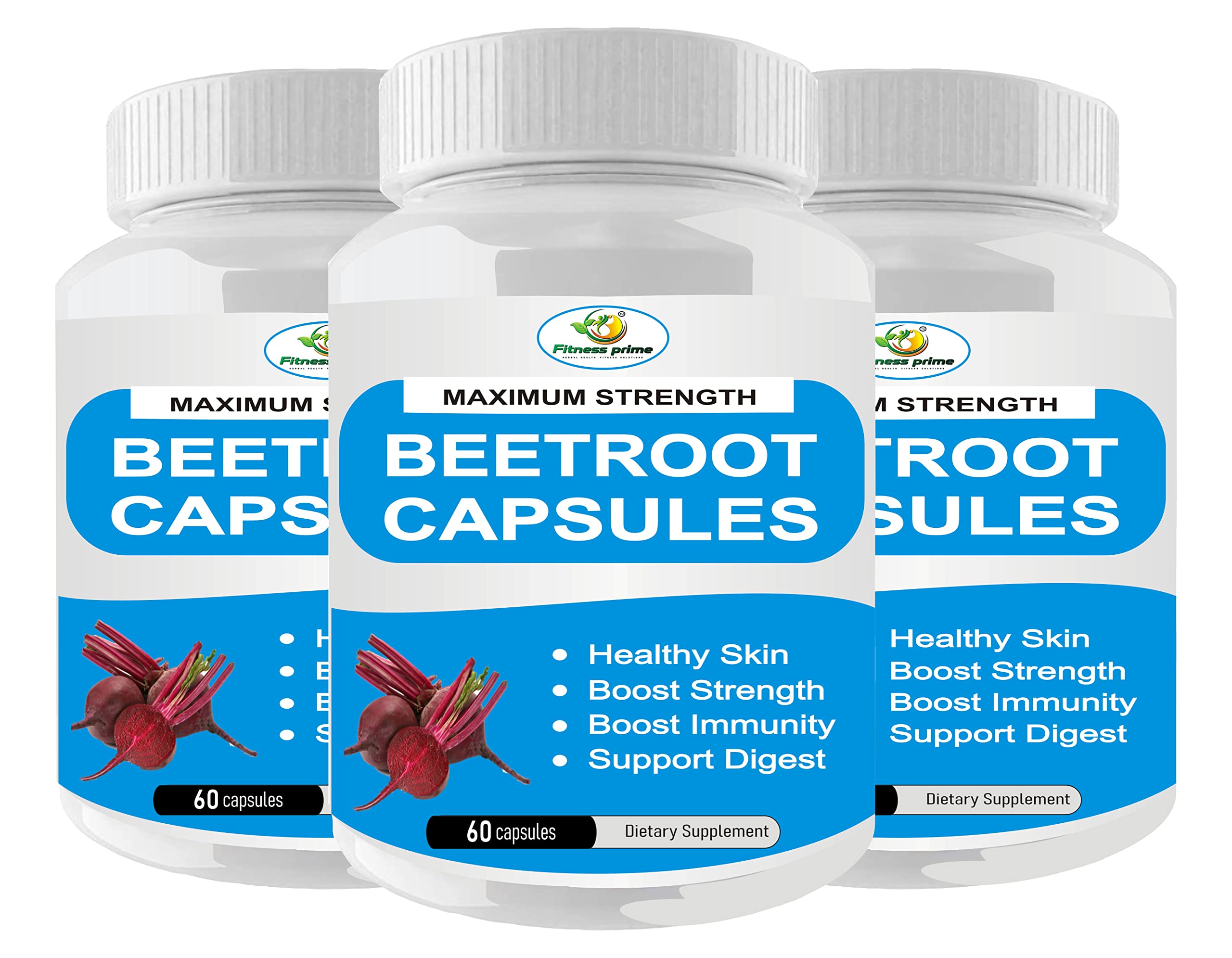 Fitness Prime Beet Root 800mg Capsules- Nitric Oxide Boost for Blood Pressure, Circulation & Heart Health Support - Non-GMO Superfood Supplement (180 Capsules (Pack Of 3)