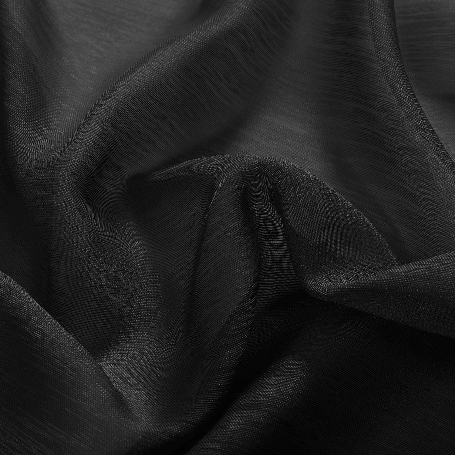 DONREN Black Semi Sheer Curtains Bedroom Home Decoration Solid Voile Panels with Ring Top 52 Wide x 84 Inch Long 2 Panels