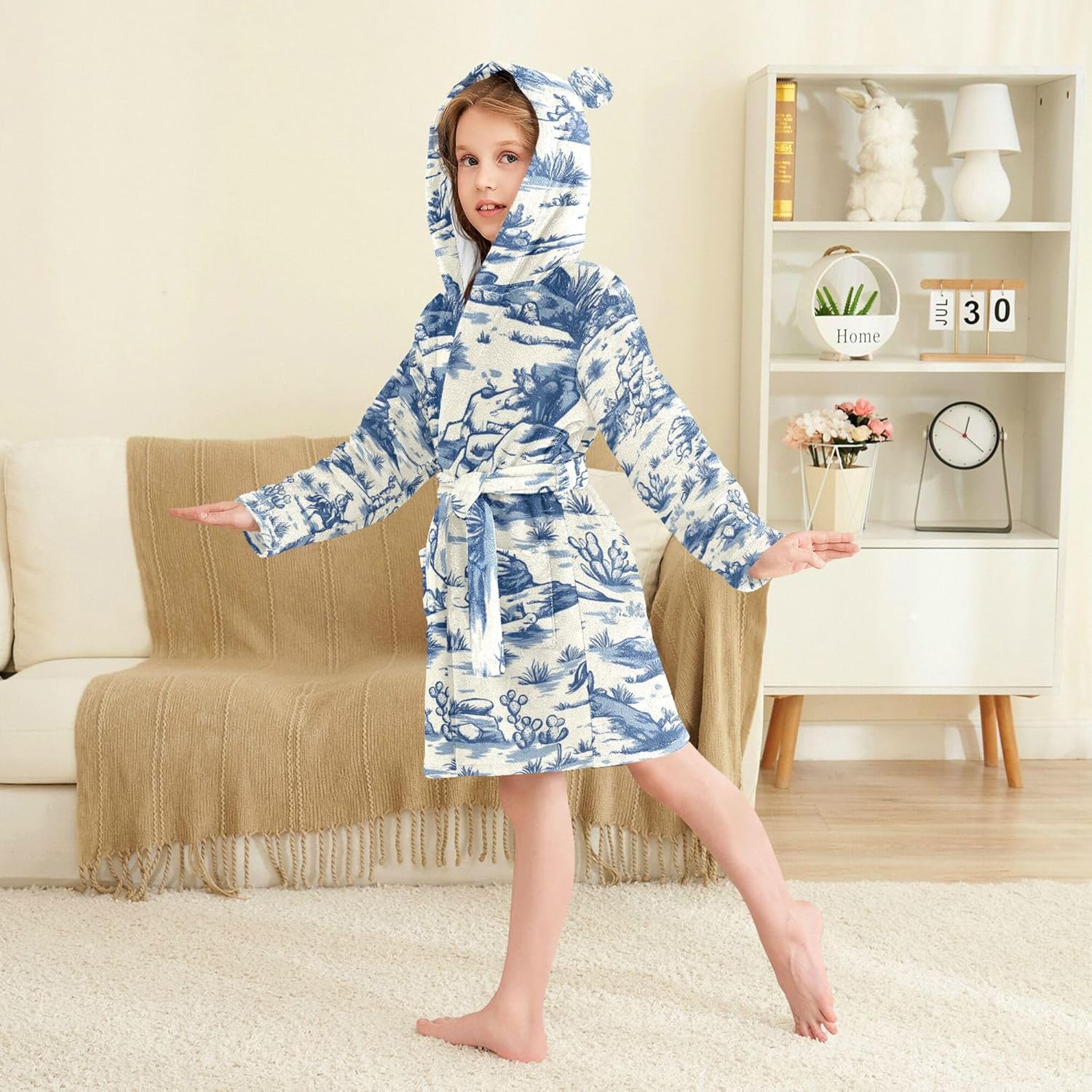 Bathrobe Hooded PJ Robe Soft Fleece Robe Pajama Sleepwears 2-12 Years