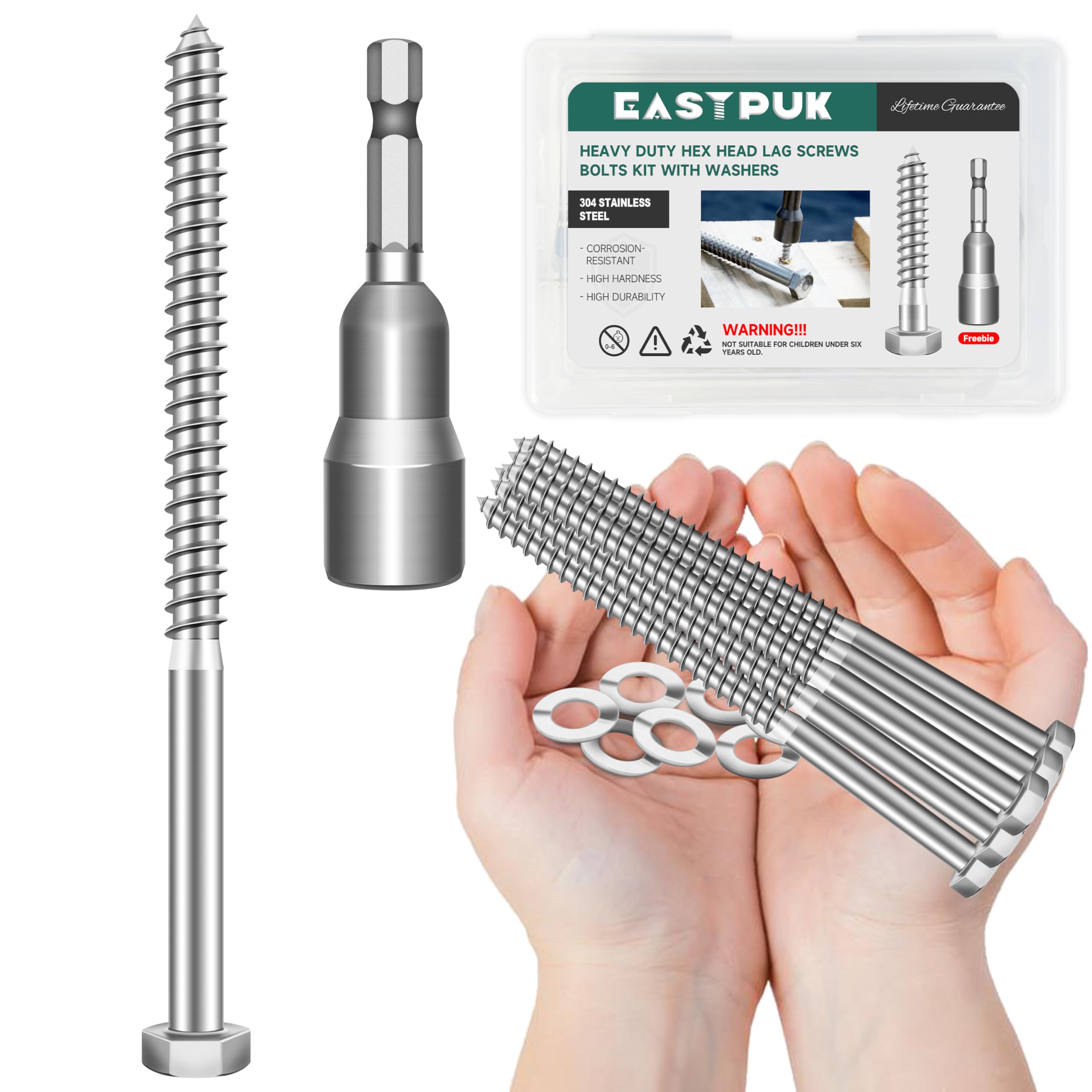 Stainless Steel Lag Screws - 8 Pack, 3/8" x 4" -17